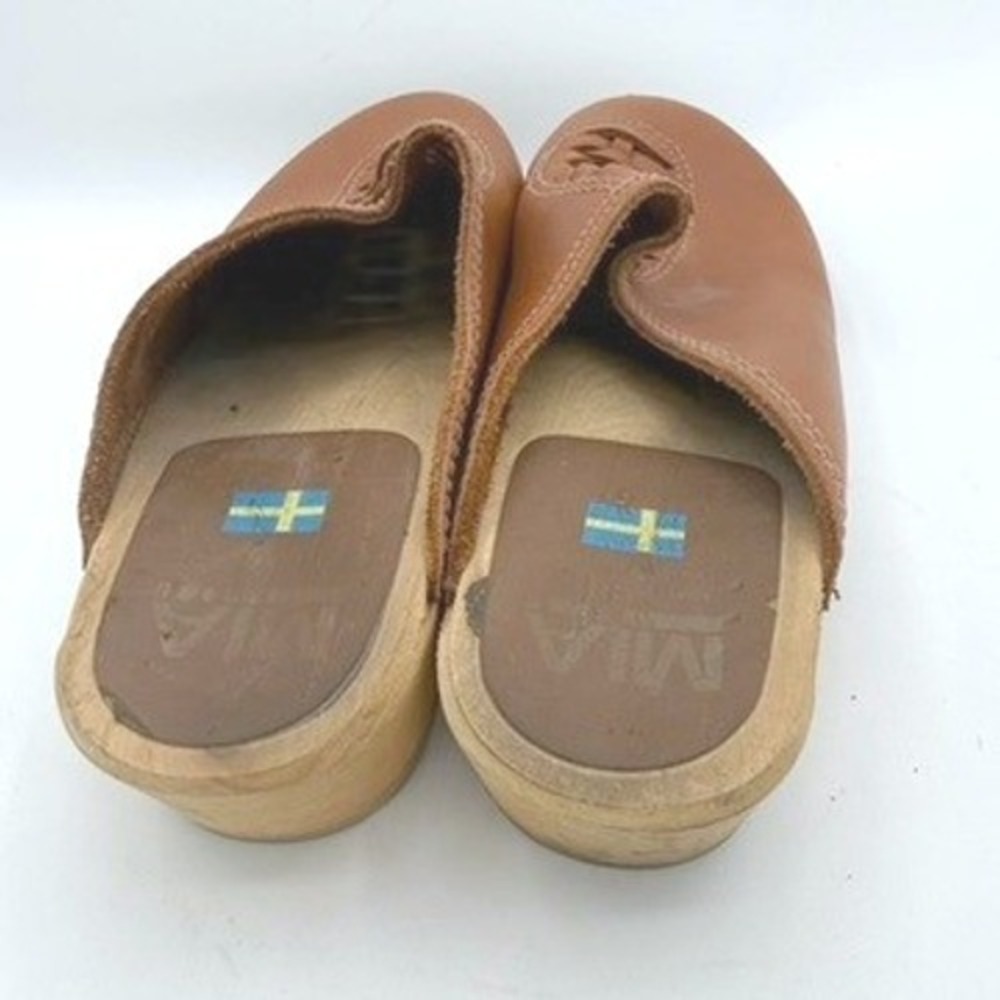 MIA Swedish Clogs Women 40 Leather Mules Tan Hippie Cottage Boho Retro Festival - Picture 2 of 7